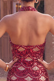 Burgundy Tight Sequin Sparkly Short Homecoming Dress