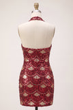 Burgundy Tight Sequin Sparkly Short Homecoming Dress