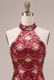 Burgundy Tight Sequin Sparkly Short Homecoming Dress