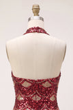 Burgundy Tight Sequin Sparkly Short Homecoming Dress