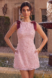 Pink Floral A Line Beaded Sparkly Short Homecoming Dress