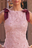 Pink Floral A Line Beaded Sparkly Short Homecoming Dress