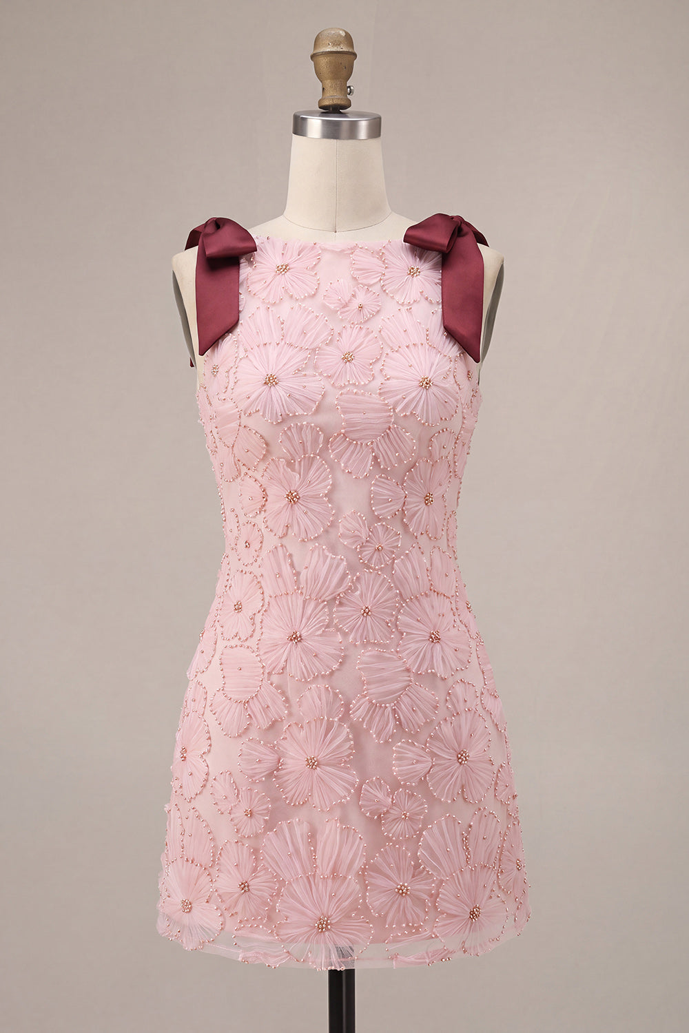 Pink Floral A Line Beaded Sparkly Short Homecoming Dress