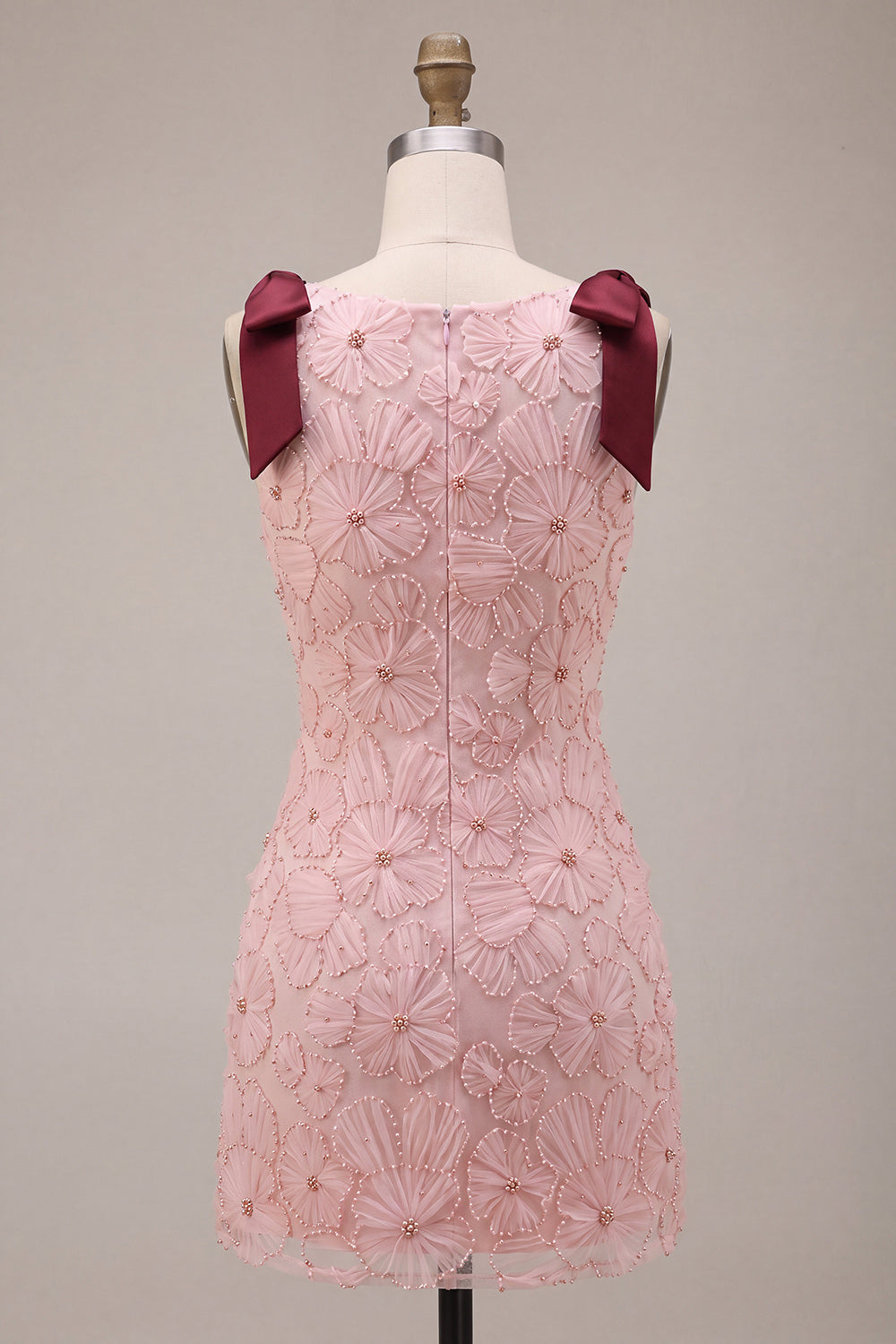 Pink Floral A Line Beaded Sparkly Short Homecoming Dress