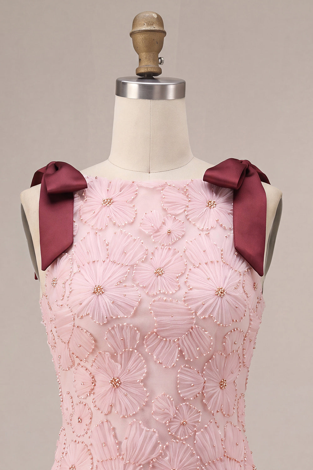 Pink Floral A Line Beaded Sparkly Short Homecoming Dress