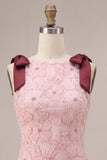 Pink Floral A Line Beaded Sparkly Short Homecoming Dress