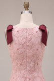 Pink Floral A Line Beaded Sparkly Short Homecoming Dress