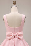 Pink Floral A Line Lace Square Neck Short Homecoming Dress