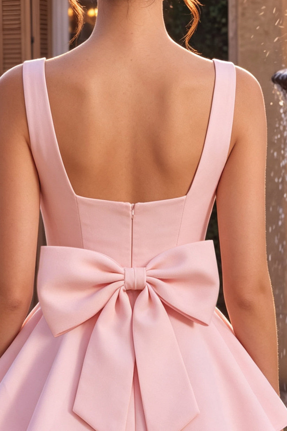Pink Floral A Line Lace Square Neck Short Homecoming Dress