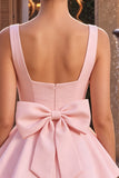 Pink Floral A Line Lace Square Neck Short Homecoming Dress