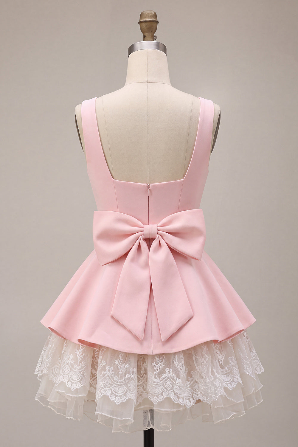 Pink Floral A Line Lace Square Neck Short Homecoming Dress