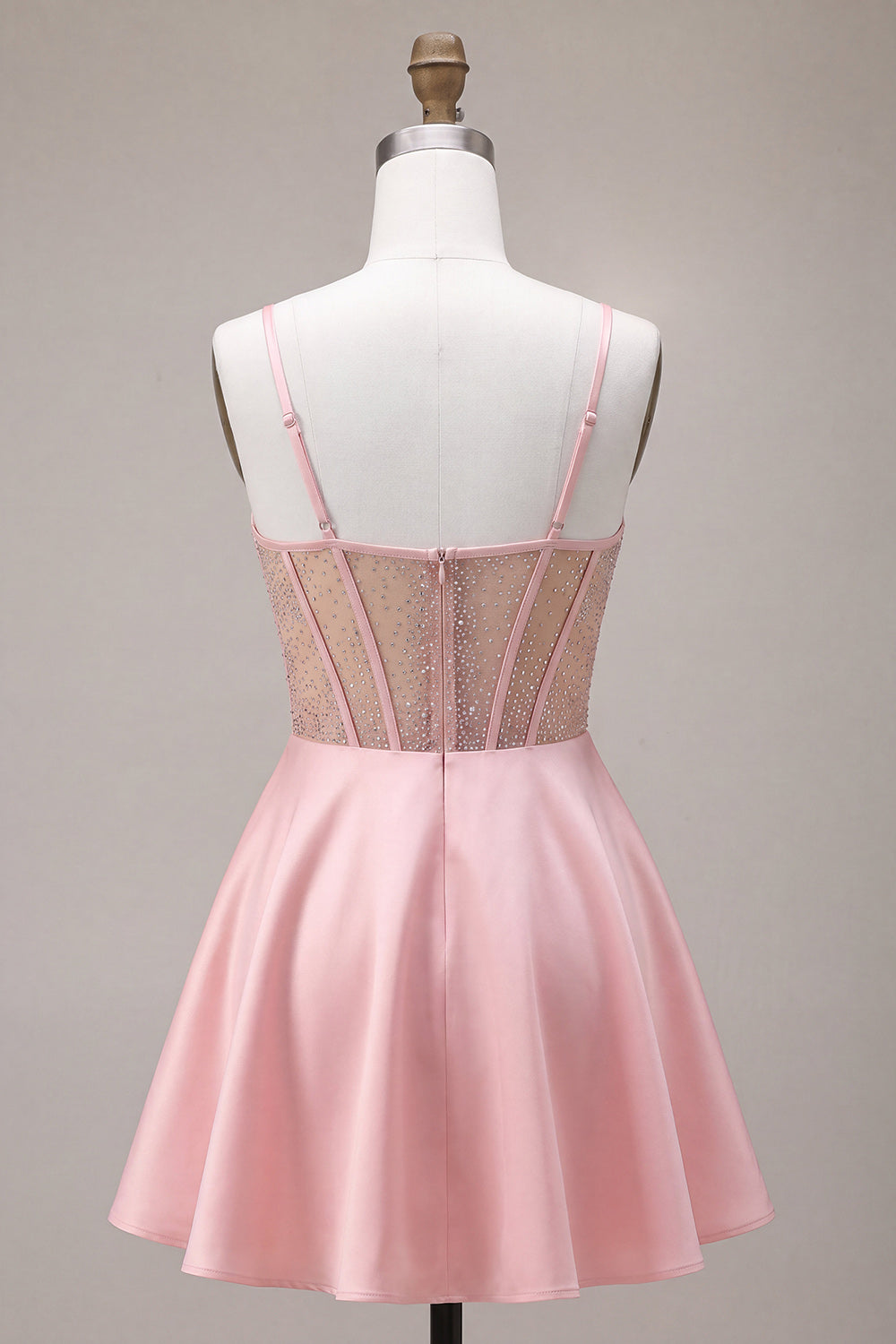 Pink Corset A Line Satin Short Homecoming Dress with Bow