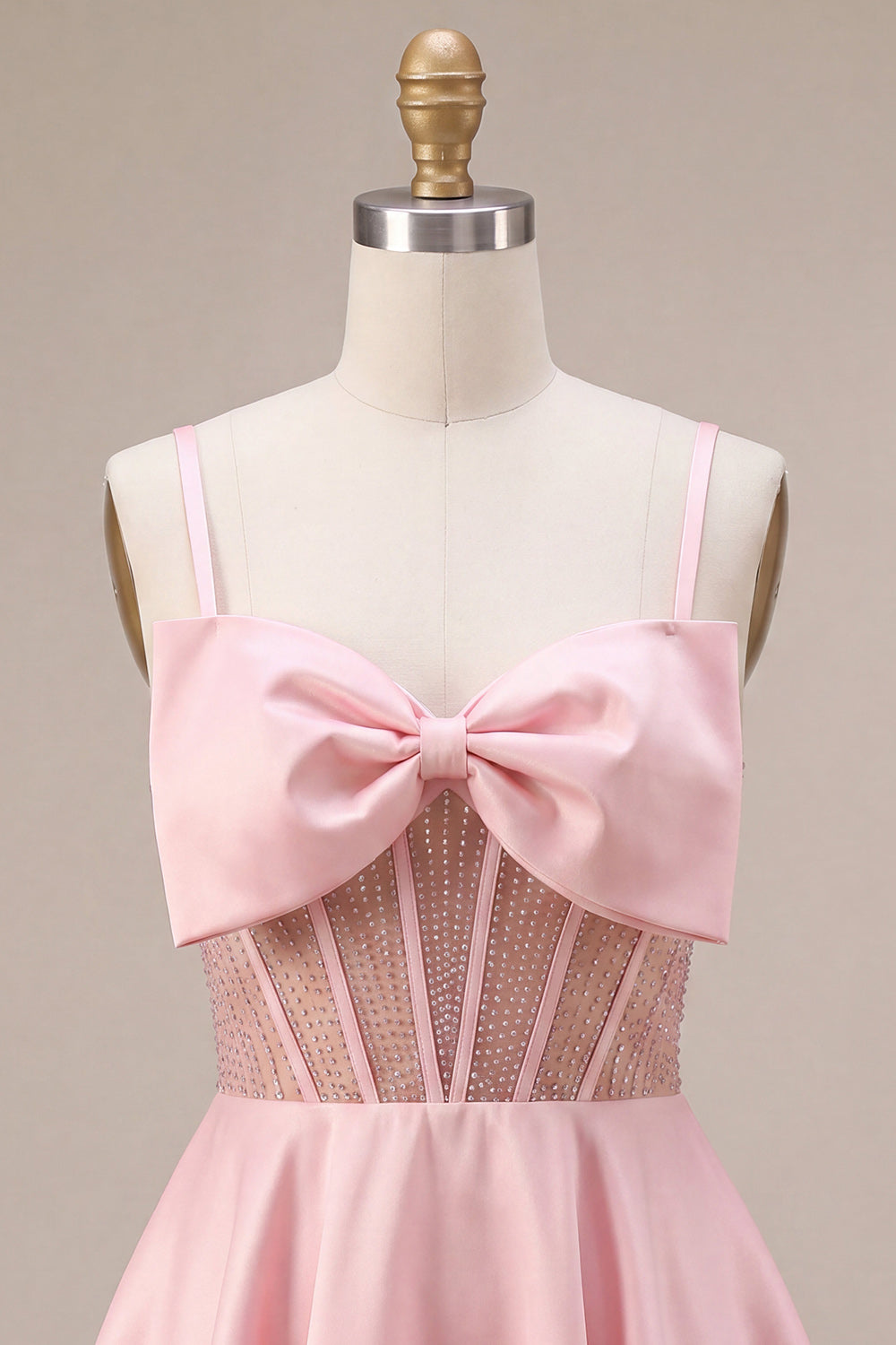 Pink Corset A Line Satin Short Homecoming Dress with Bow