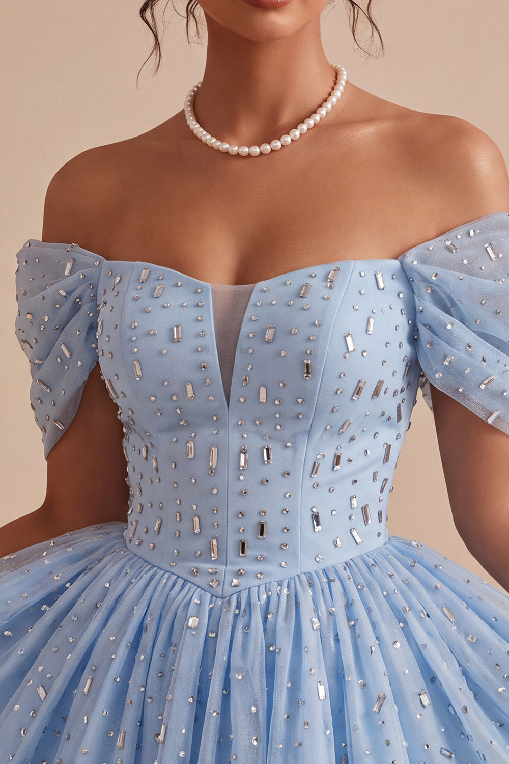 A Line Sky Blue Sparkly Beaded Short Homecoming Dress
