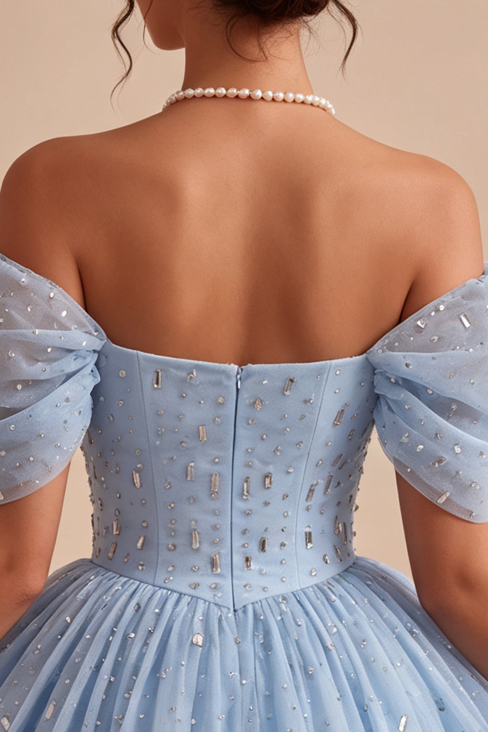 A Line Sky Blue Sparkly Beaded Short Homecoming Dress