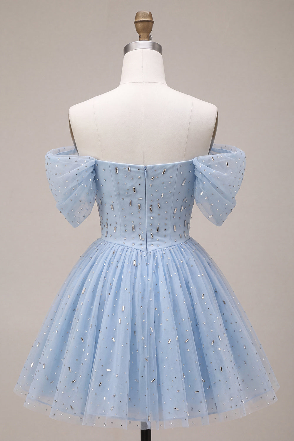 A Line Sky Blue Sparkly Beaded Short Homecoming Dress