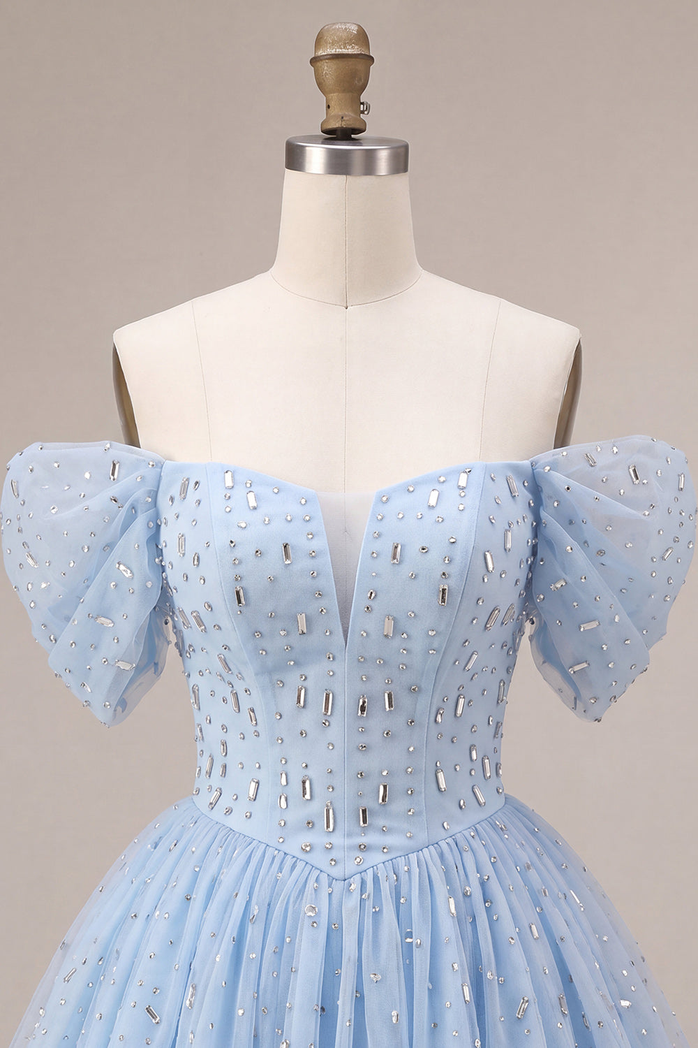A Line Sky Blue Sparkly Beaded Short Homecoming Dress