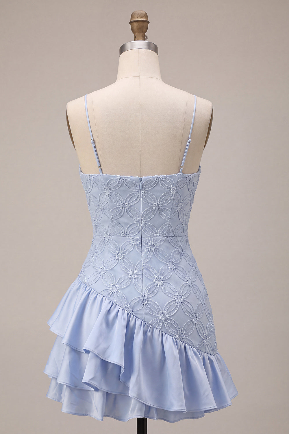 Floral Dusty Blue A Line Tiered Ruffled Short Homecoming Dress