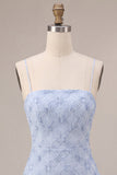 Floral Dusty Blue A Line Tiered Ruffled Short Homecoming Dress