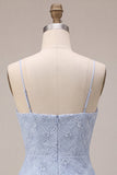 Floral Dusty Blue A Line Tiered Ruffled Short Homecoming Dress