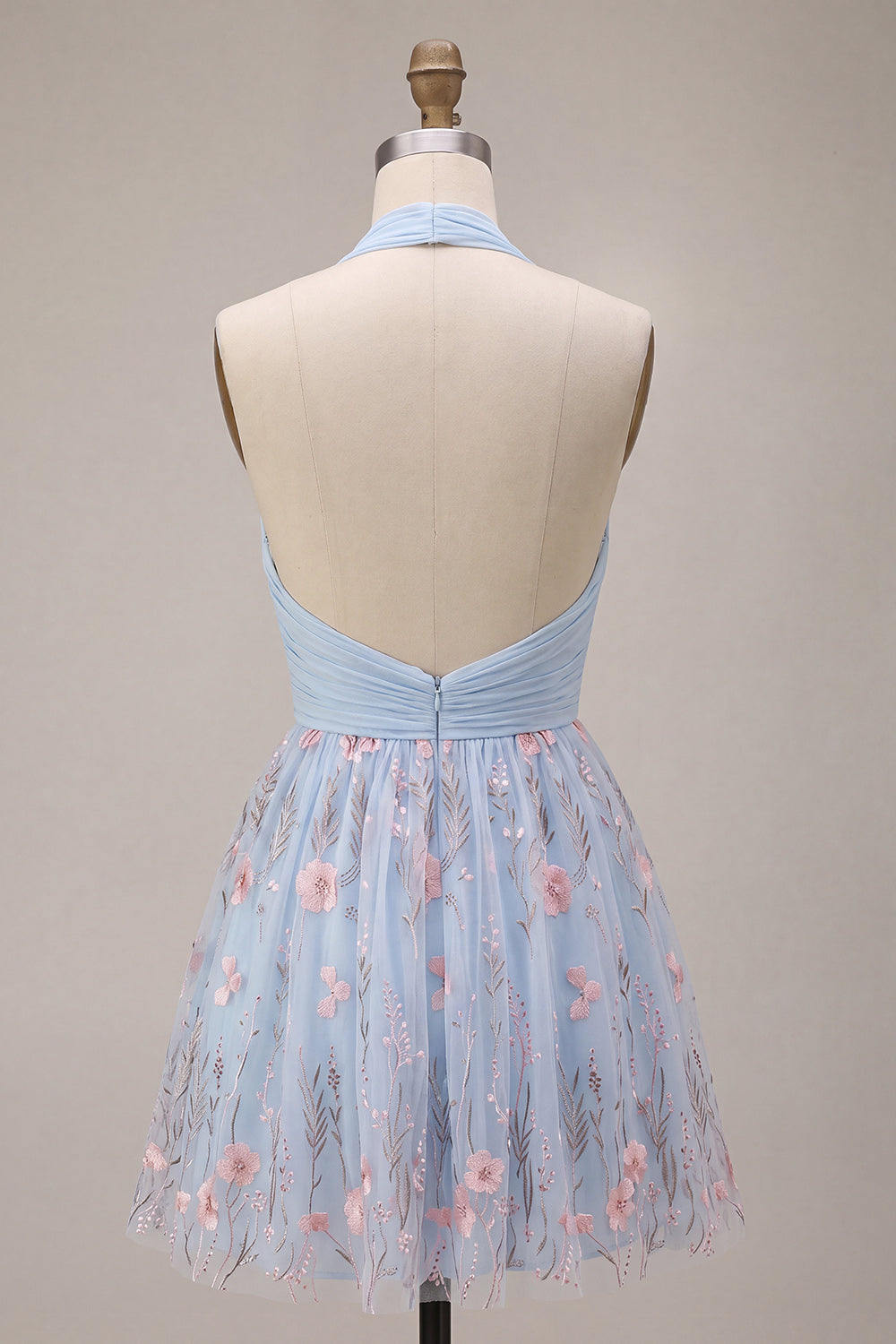 Sky Blue A Line Sequin Halter Short Homecoming Dress