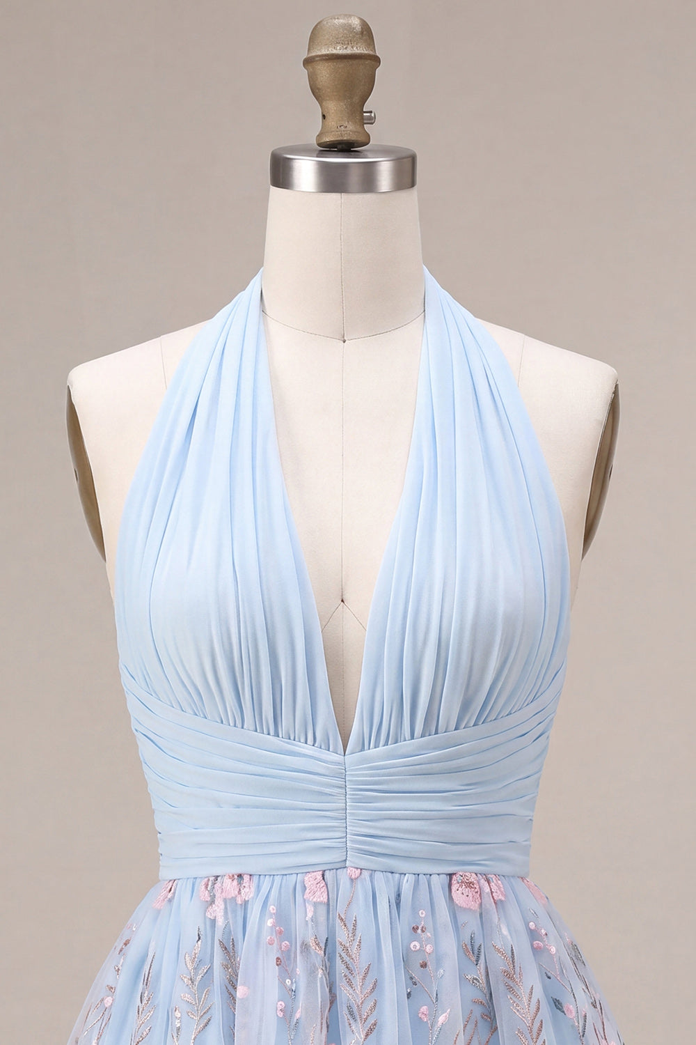 Sky Blue A Line Sequin Halter Short Homecoming Dress
