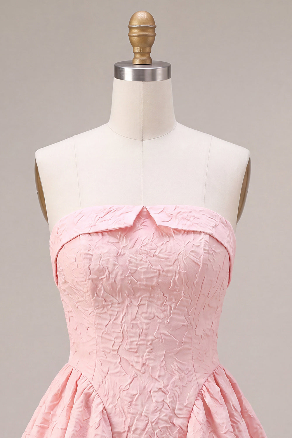Pink A Line Strapless Jacquard Short Homecoming Dress