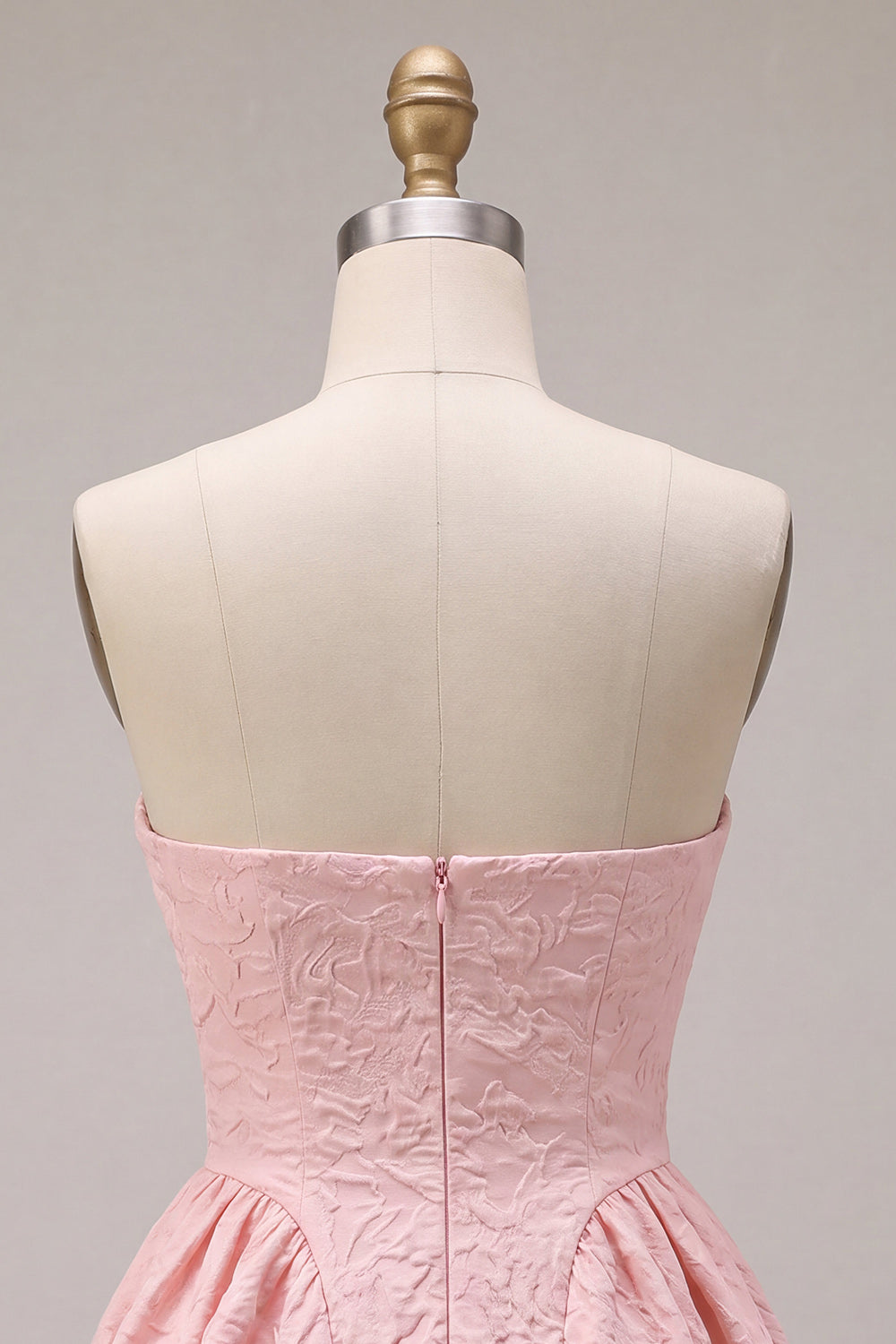 Pink A Line Strapless Jacquard Short Homecoming Dress