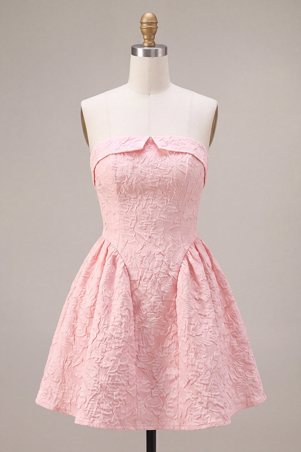 Pink A Line Strapless Jacquard Short Homecoming Dress