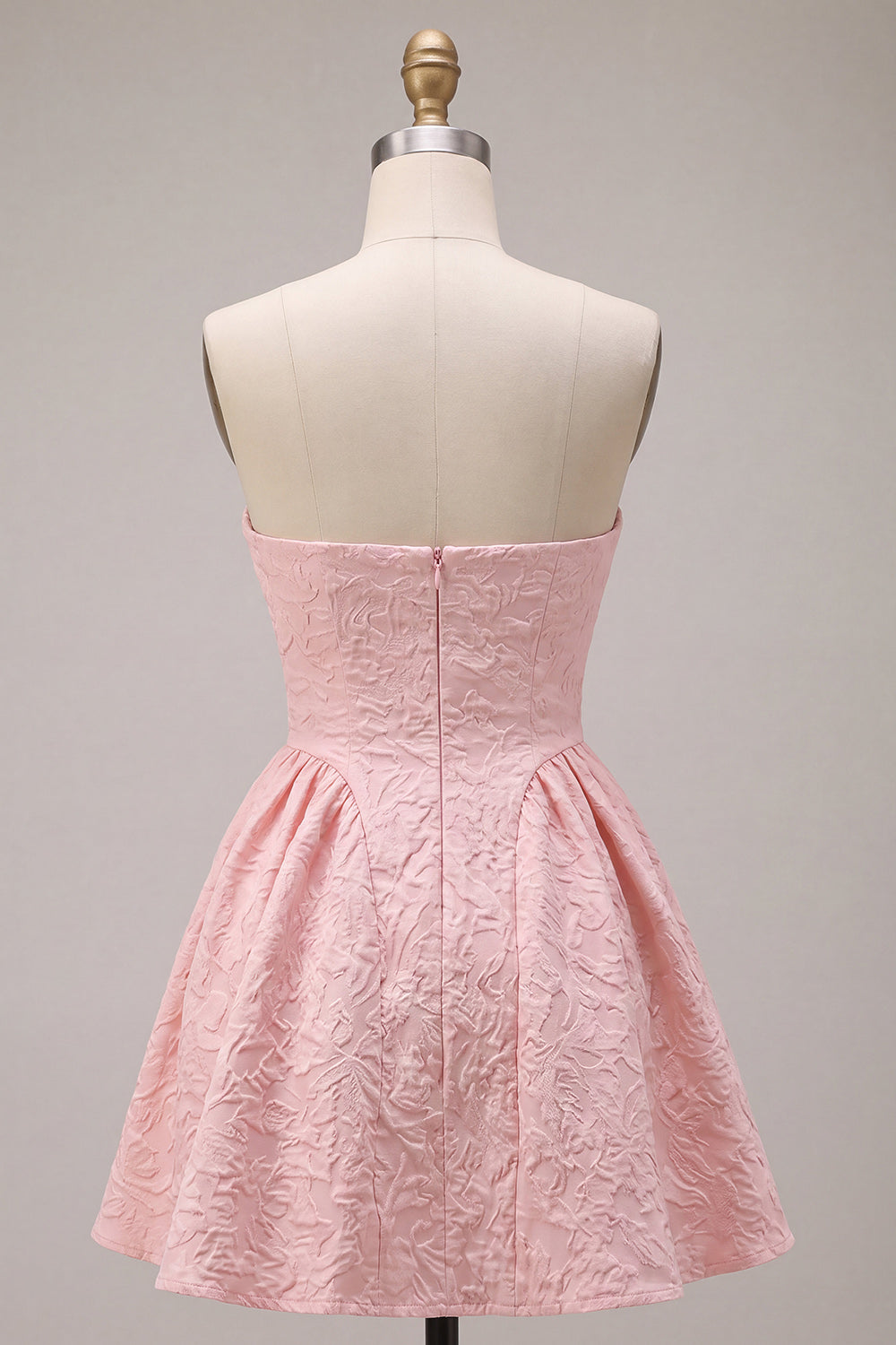 Pink A Line Strapless Jacquard Short Homecoming Dress