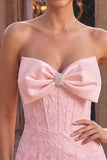 Floral Pink Corset Tight Short Homecoming Dress with Bow