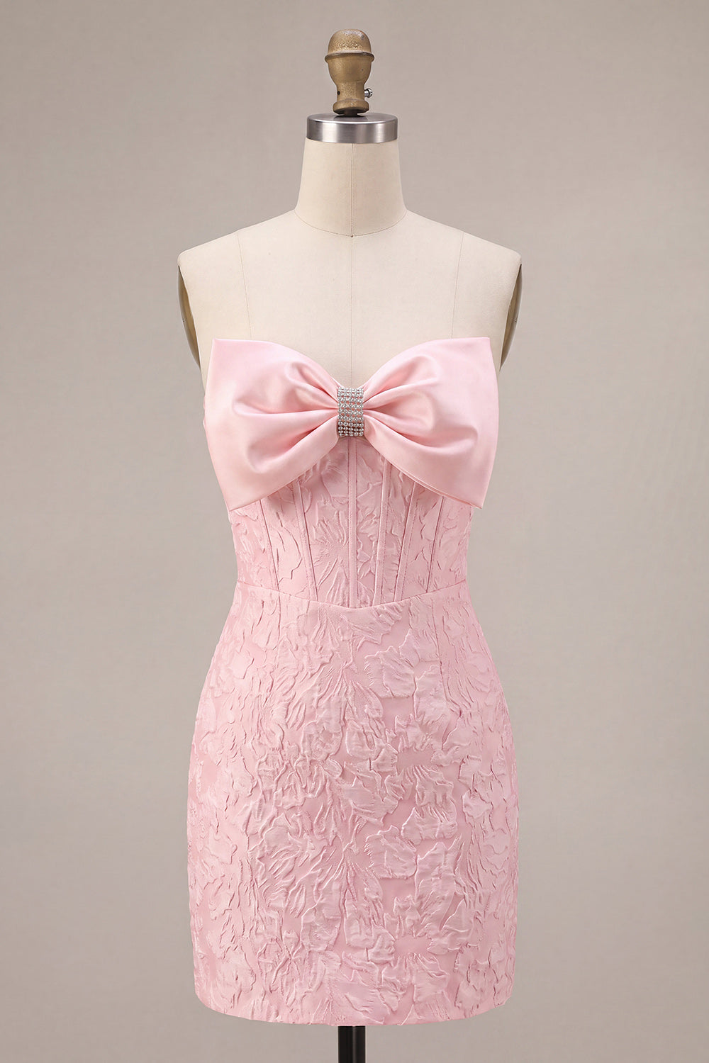 Floral Pink Corset Tight Short Homecoming Dress with Bow
