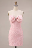 Floral Pink Corset Tight Short Homecoming Dress with Bow
