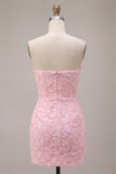 Floral Pink Corset Tight Short Homecoming Dress with Bow