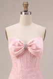 Floral Pink Corset Tight Short Homecoming Dress with Bow