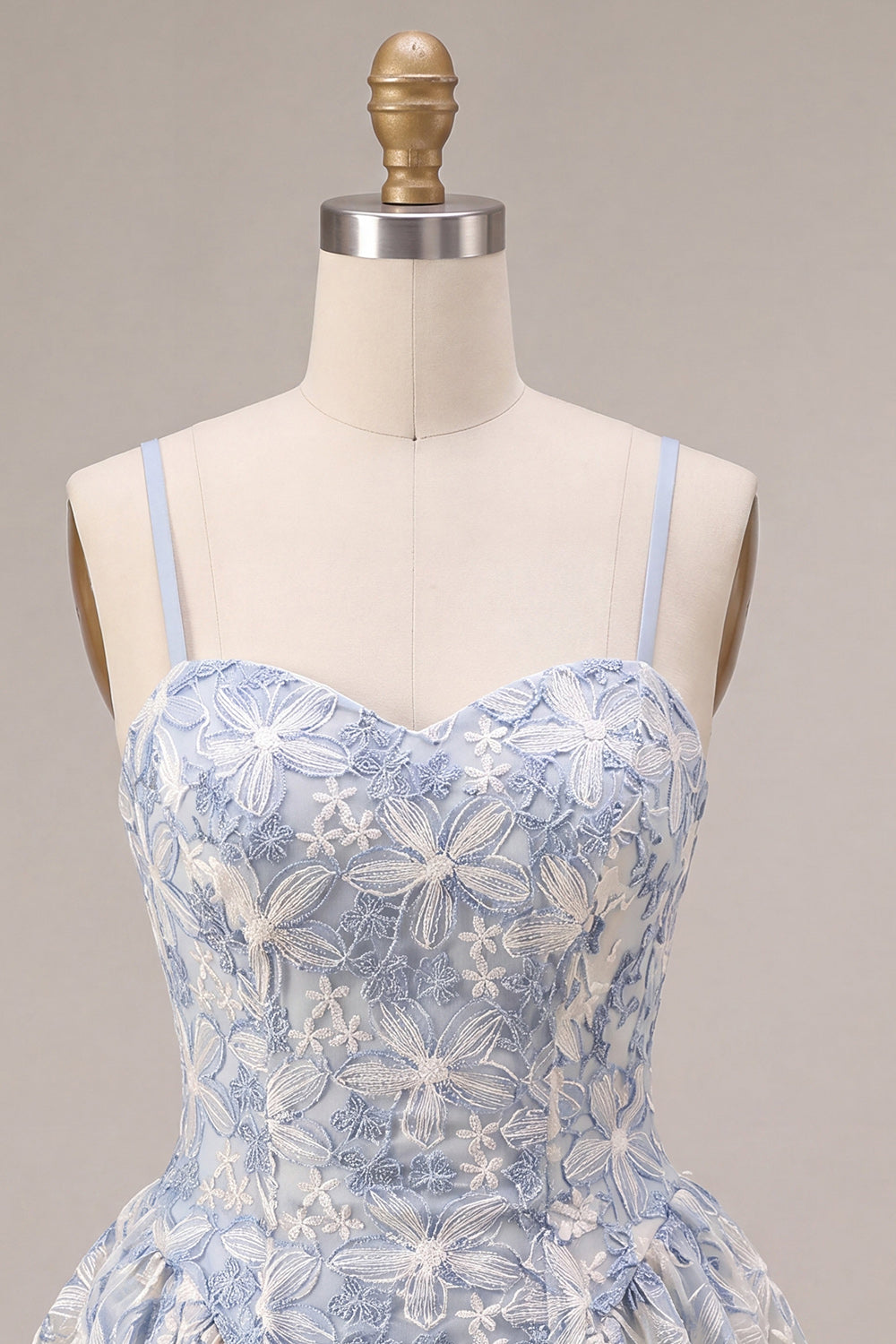 A Line Dusty Blue Floral Spaghetti Straps Short Homecoming Dress
