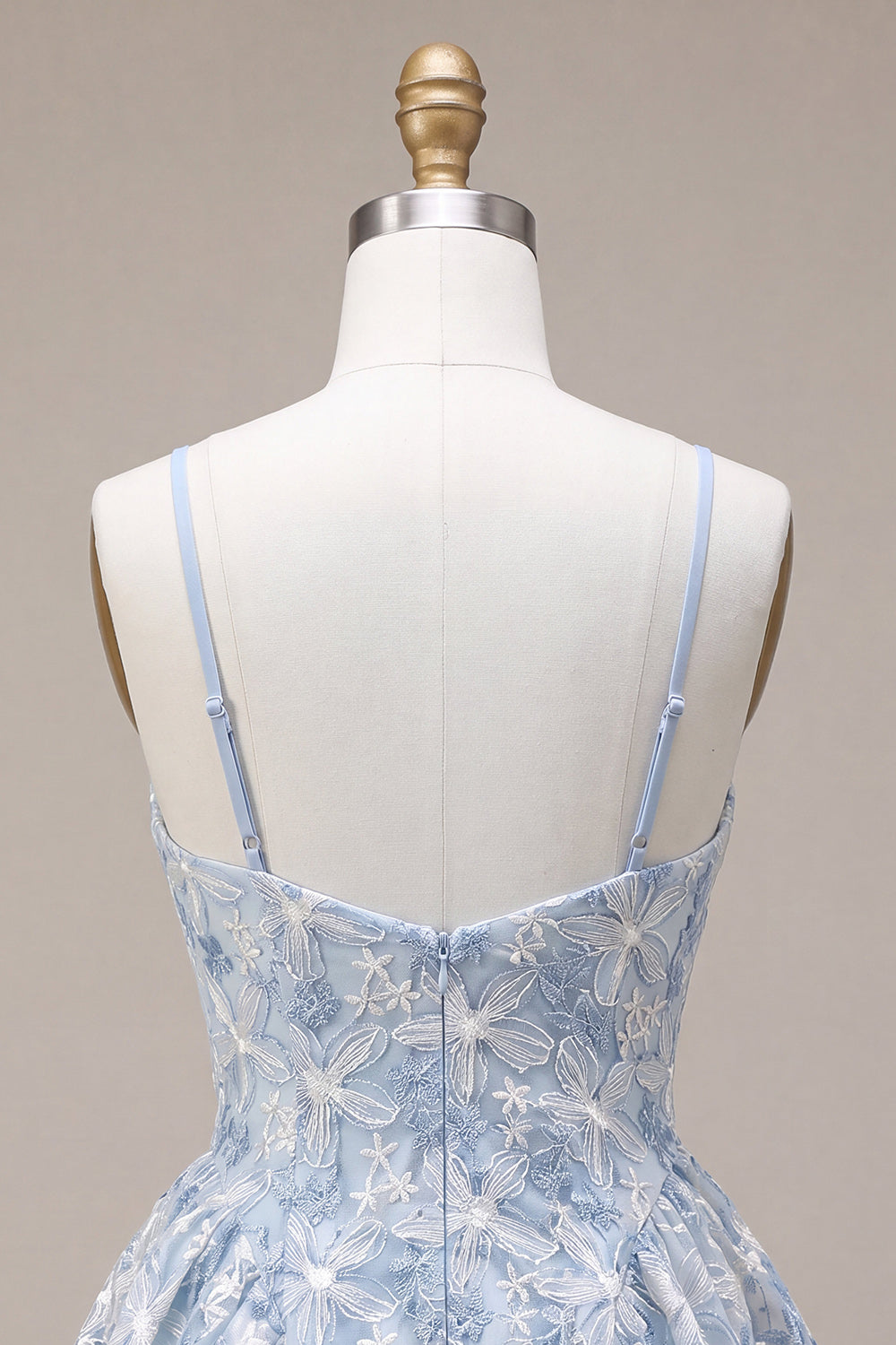 A Line Dusty Blue Floral Spaghetti Straps Short Homecoming Dress