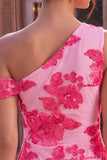 Fuchsia Floral One Shouler Tight Short Homecoming Dress