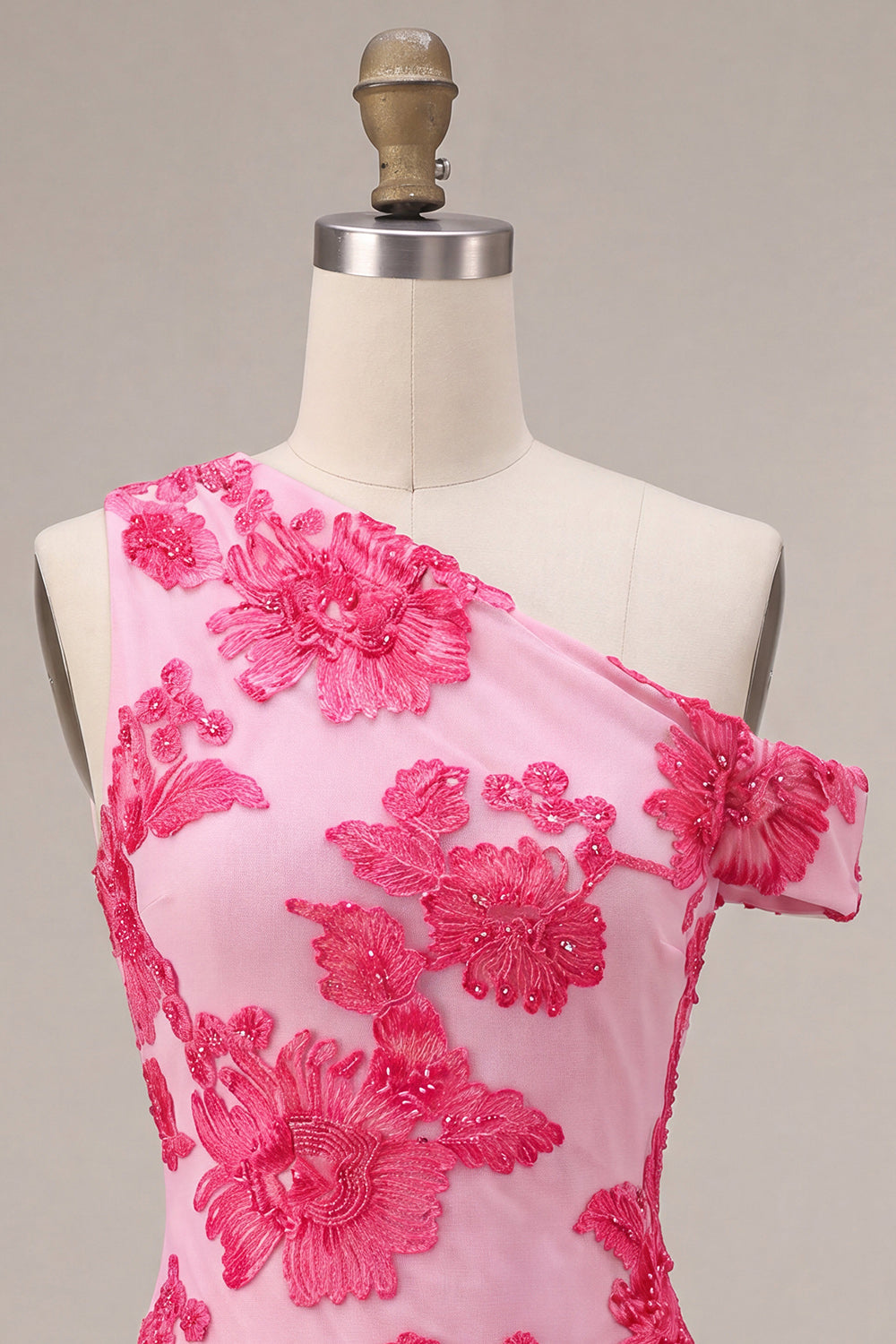 Fuchsia Floral One Shouler Tight Short Homecoming Dress