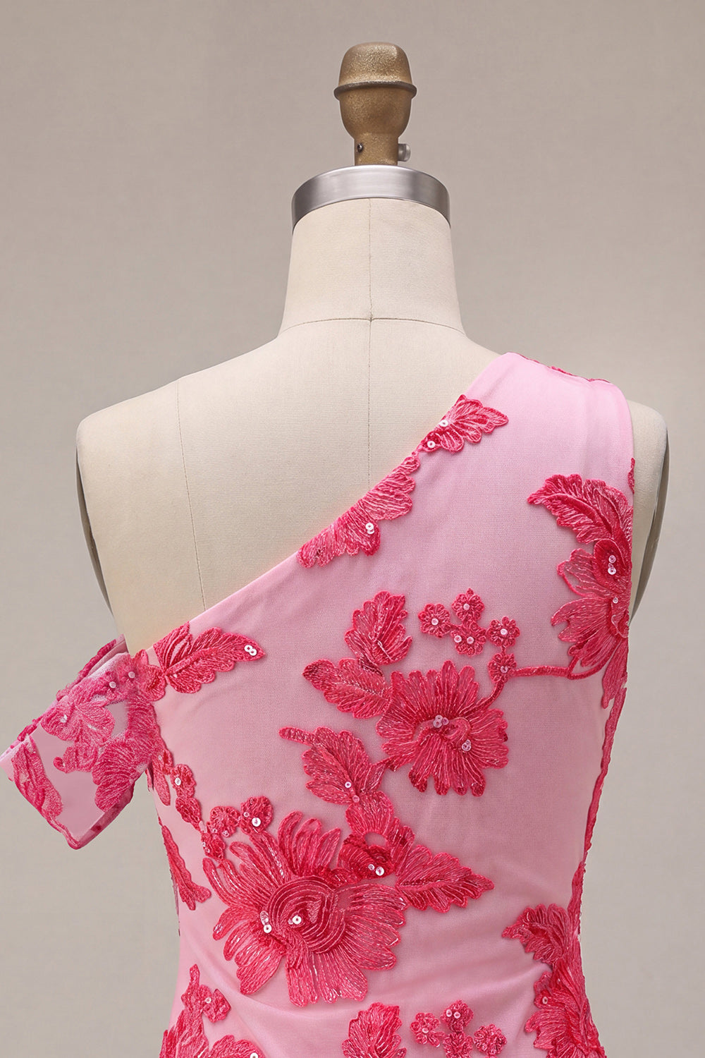 Fuchsia Floral One Shouler Tight Short Homecoming Dress