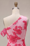 Fuchsia Floral One Shouler Tight Short Homecoming Dress