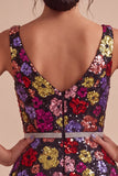 Black Floral A Line Sparkly Sequin Short Homecoming Dress