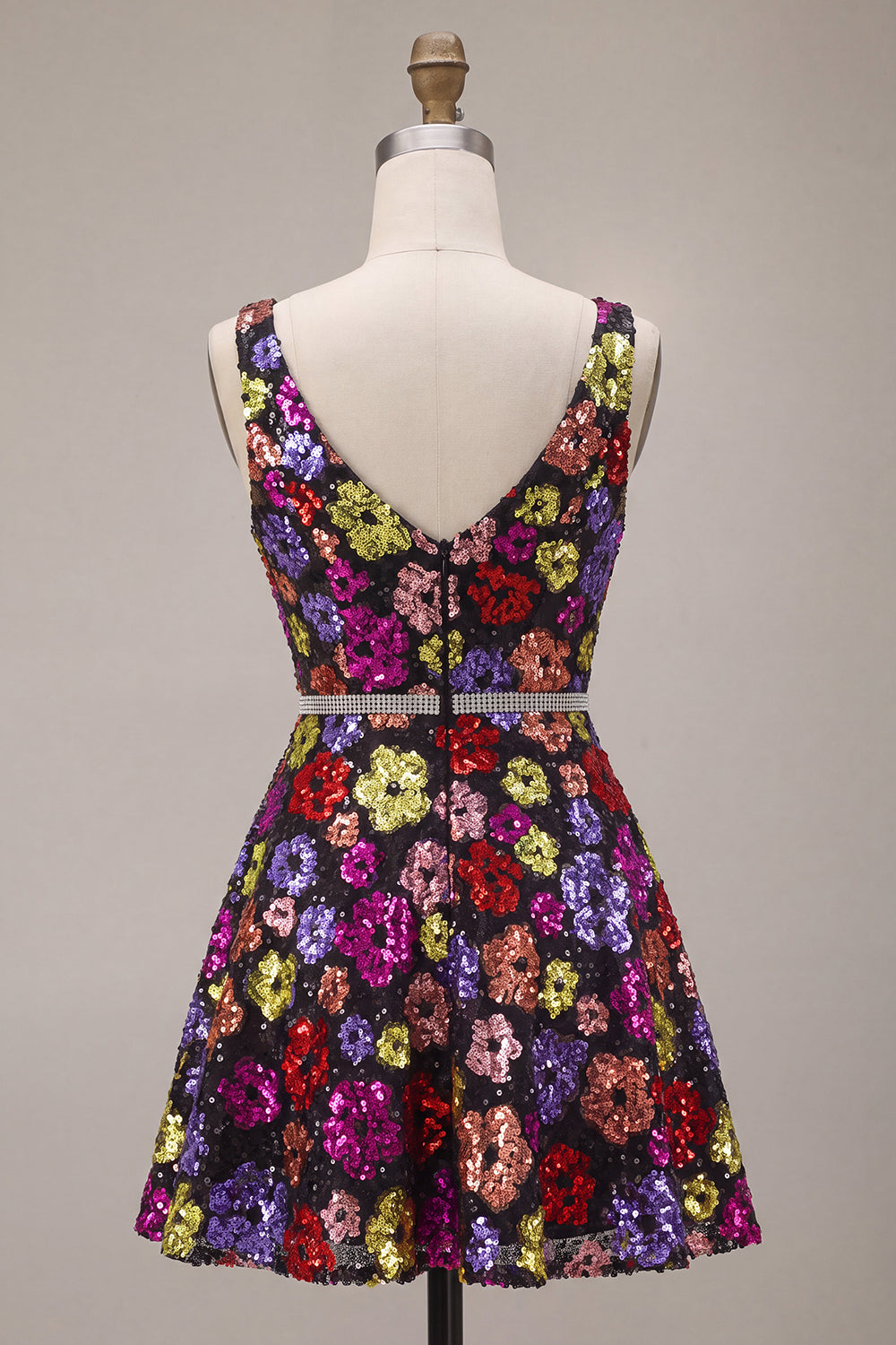 Black Floral A Line Sparkly Sequin Short Homecoming Dress