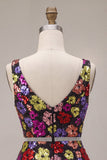 Black Floral A Line Sparkly Sequin Short Homecoming Dress
