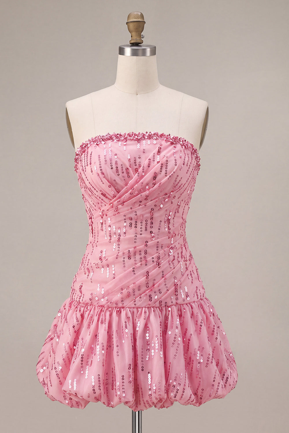 Sparkly Pink Sequin A Line Short Bubble Homecoming Dress