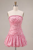 Sparkly Pink Sequin A Line Short Bubble Homecoming Dress