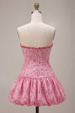 Sparkly Pink Sequin A Line Short Bubble Homecoming Dress