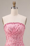 Sparkly Pink Sequin A Line Short Bubble Homecoming Dress