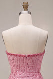 Sparkly Pink Sequin A Line Short Bubble Homecoming Dress