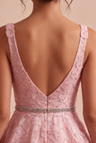 Floral Pink A Line Beaded V-Neck Short Homecoming Dress